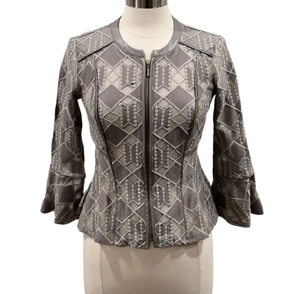 INC International Concepts Peplum Faux Leather Trim Jacket in the Size XS